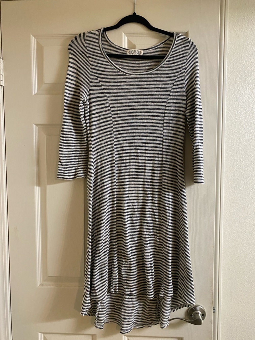 Pink Rose Black and White Striped High-Low Dress